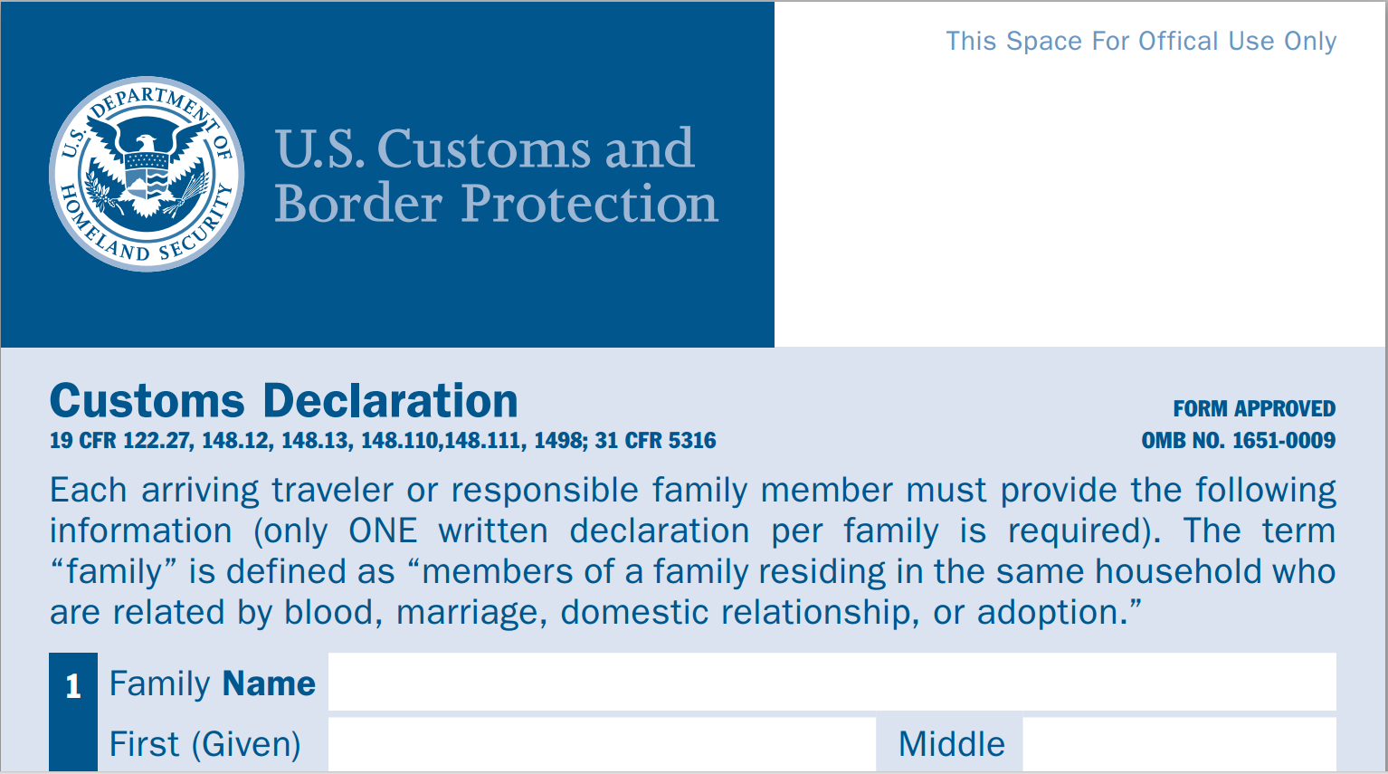 Customs Declaration Form U.S. Customs and Border Protection Declaration ...