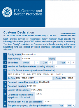 U.S. Customs and Border Protection Declaration Form 6059B Customs ...
