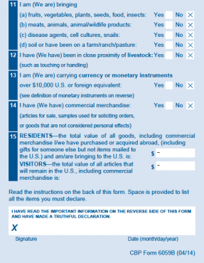 U.S. Customs and Border Protection Declaration Form 6059B Customs ...